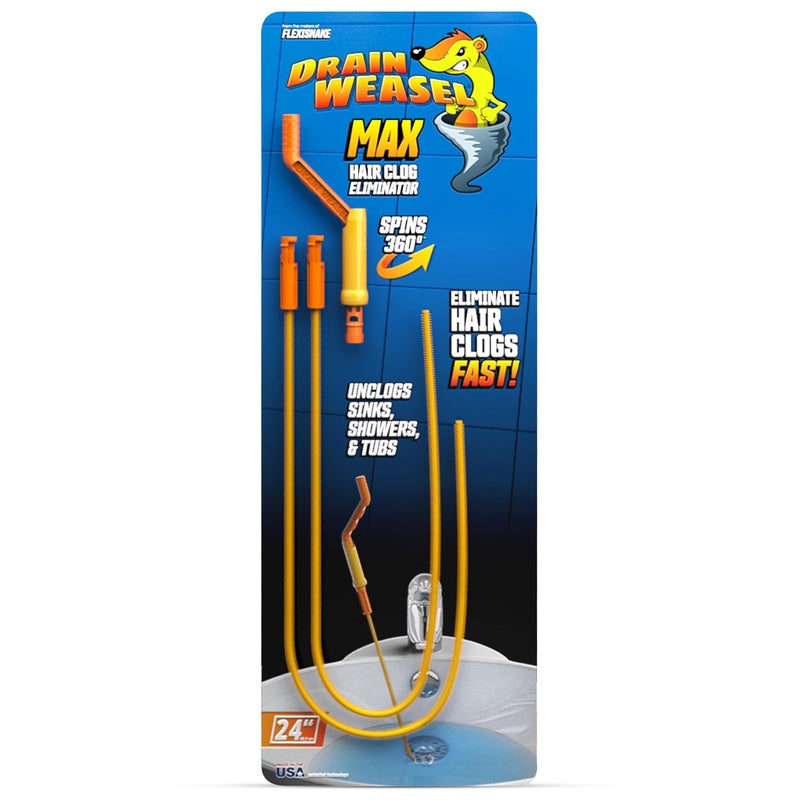 FlexiSnake Drain Weasel Sink Snake Hair Clog Remover Tool, Pipe, Bathroom, Bathtub Drain Cleaner, 24" Made in The USA 2 Wands and Removable Handle - Image 1